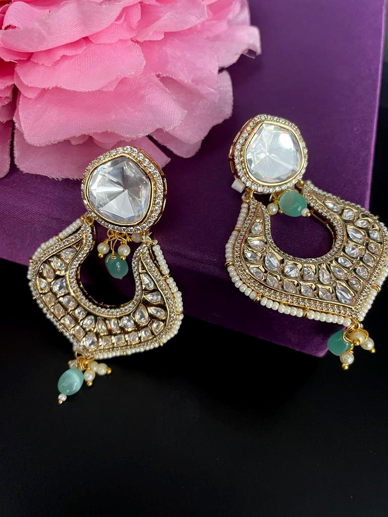 Designer Uncut Kundan Stone Earrings.