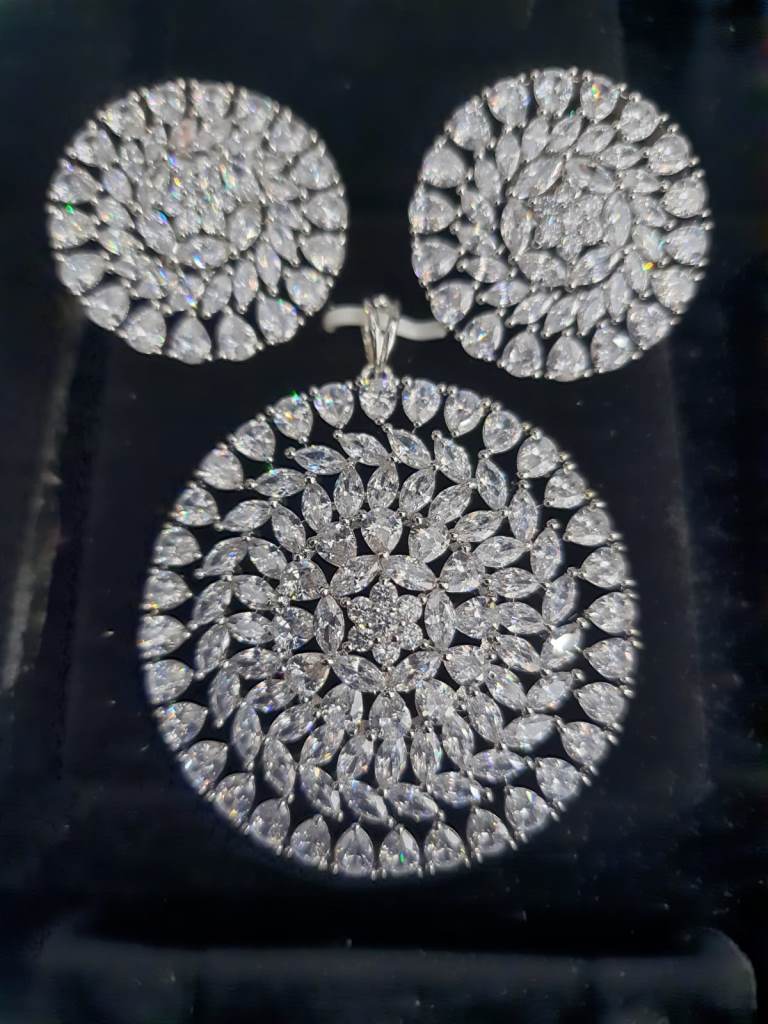 Round Shape CZ Diamond Pendant Set.