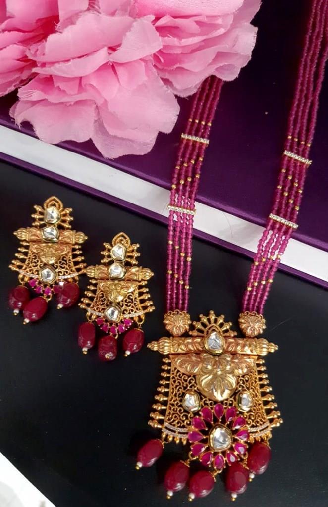 Ruby Pearl Mala Gold Plated Necklace Set.