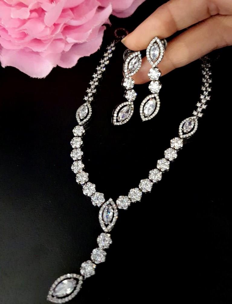 Rhodium Plated American Diamond Necklace.