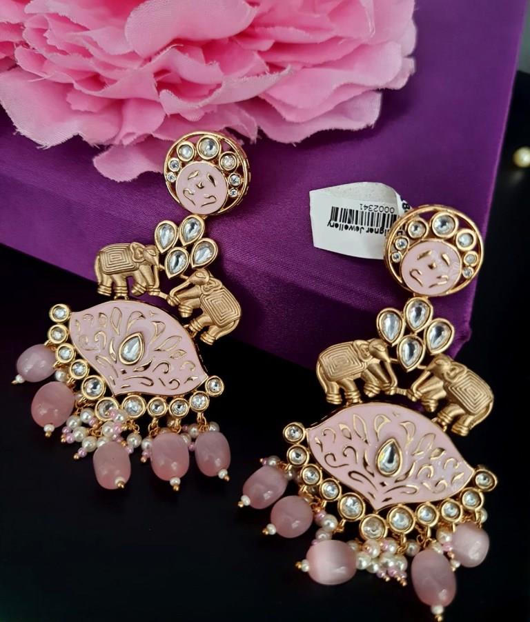 Elephan Design Kundan Stone Earrings.