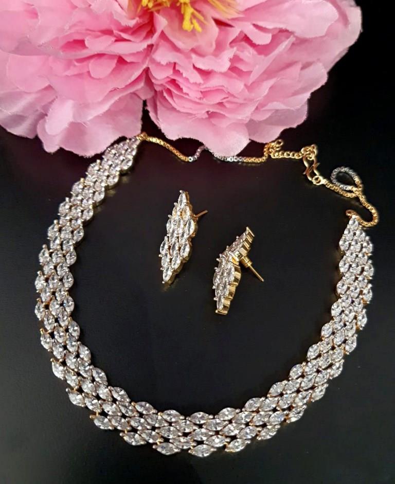 Indo-Western American Diamond Necklace Set.