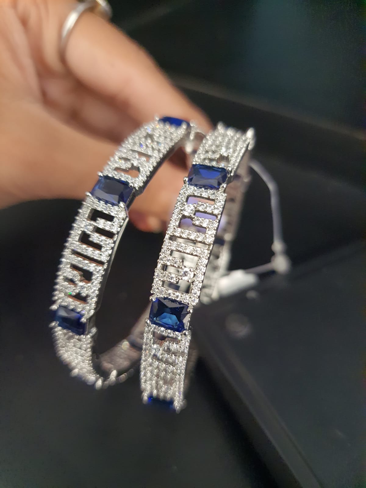 Silver Plated Bangles In Blue Stone.