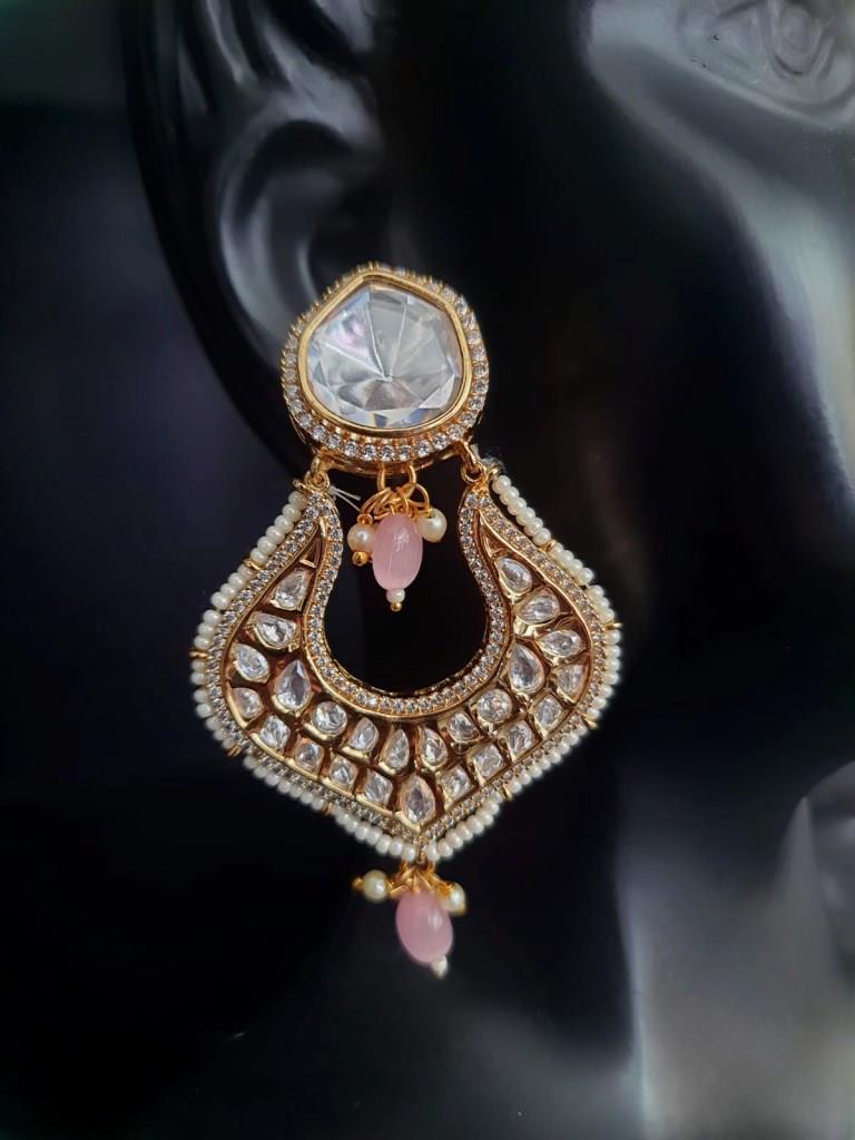 Designer Uncut Kundan Stone Earrings.