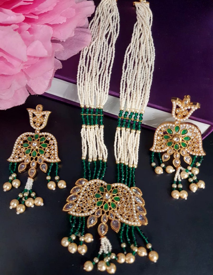 Beads Mala Polki Kundan Necklace Set.