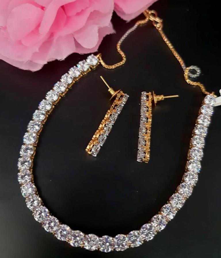 Gold Plated American Diamond Necklace Set.