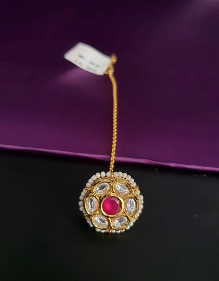 Gold Plated Rajasthani Bor With Ruby STone Maangtika.