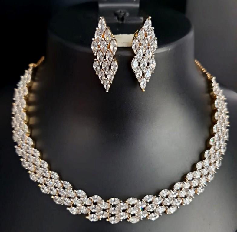 Indo-Western American Diamond Necklace Set.