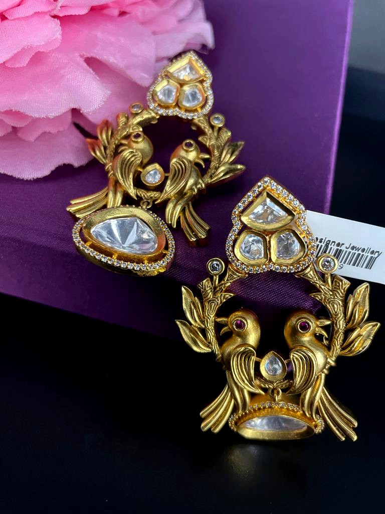 Bird Design Uncut Kundan Earrings.