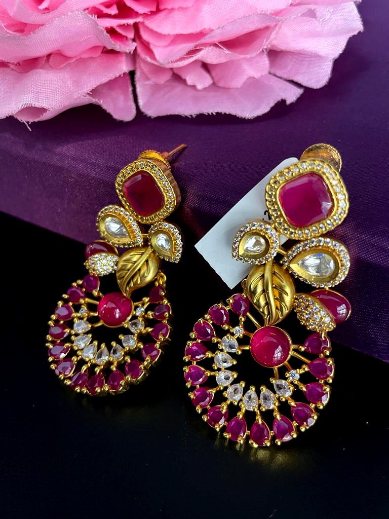 Gold Plated Ruby Stone Earrings.