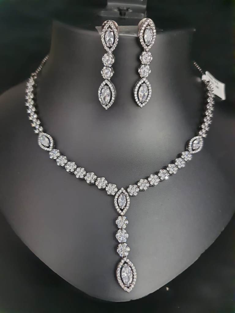 Rhodium Plated American Diamond Necklace.