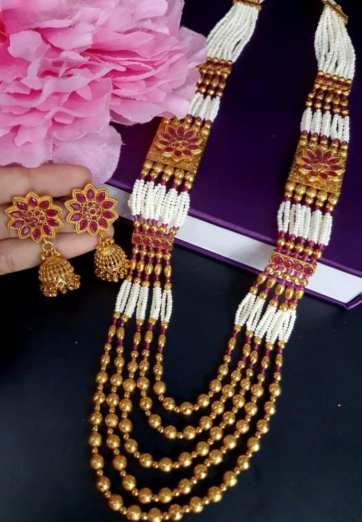 Long Pearl Moti Mala Necklace Set.