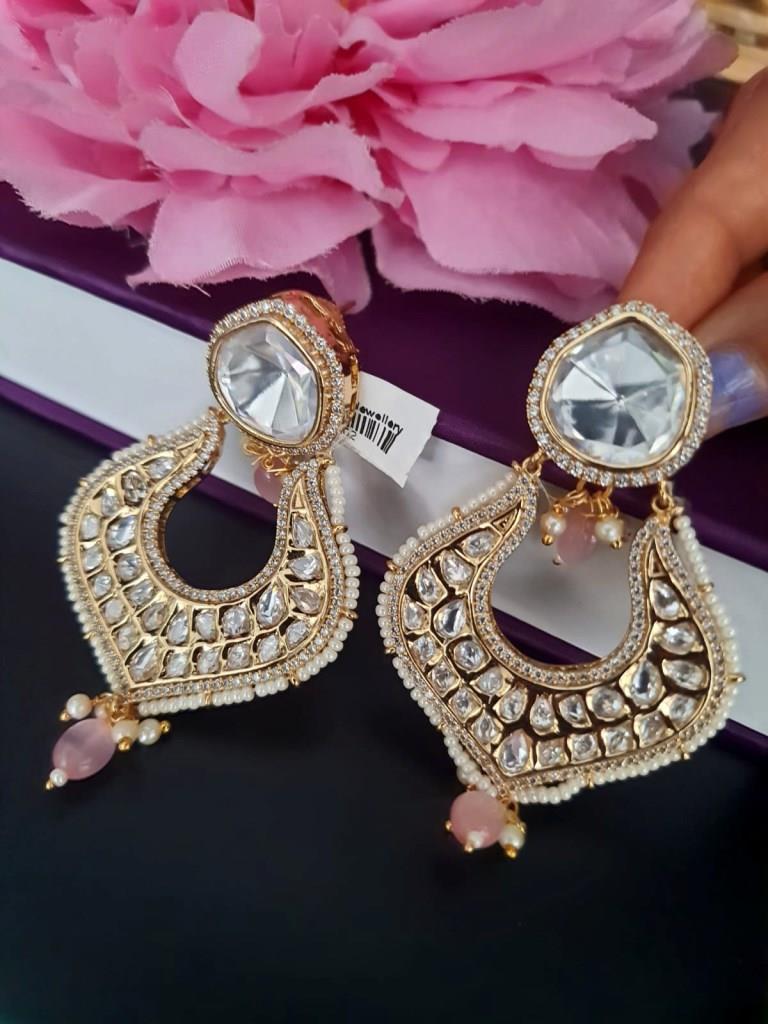 Designer Uncut Kundan Stone Earrings.