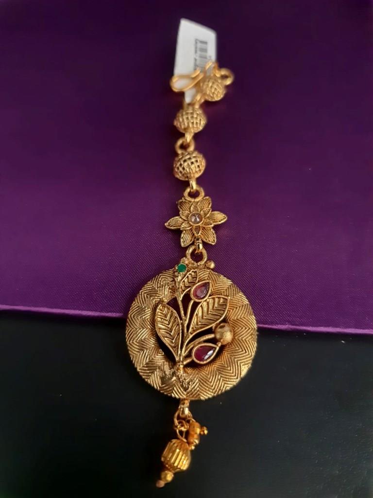 Designer One Gram Gold Plated Maangtika.