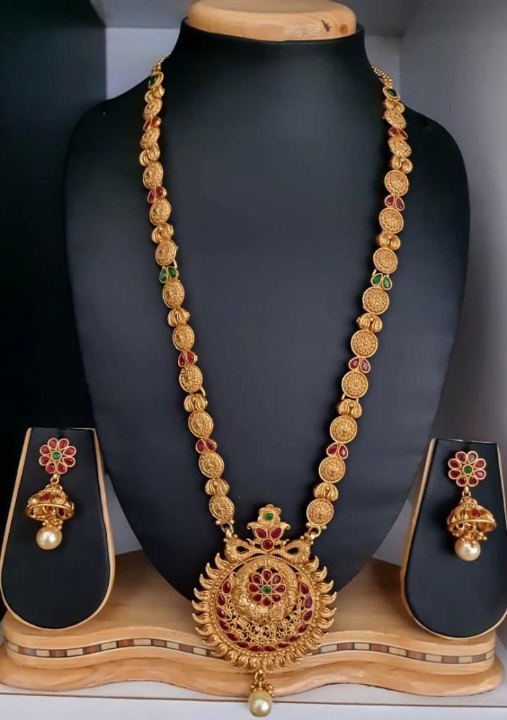 Gold Plated Matar Mala Beads Long Necklace Set.