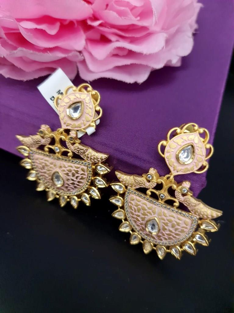 Pink Minakari Gold Plated Earrings.