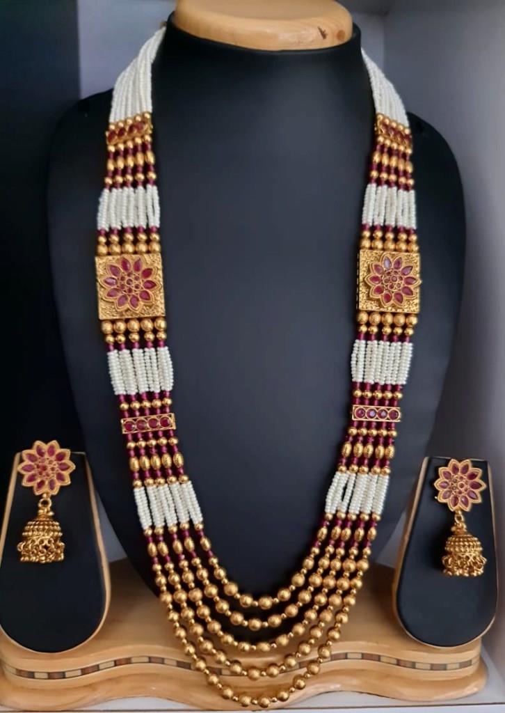 Long Pearl Moti Mala Necklace Set.