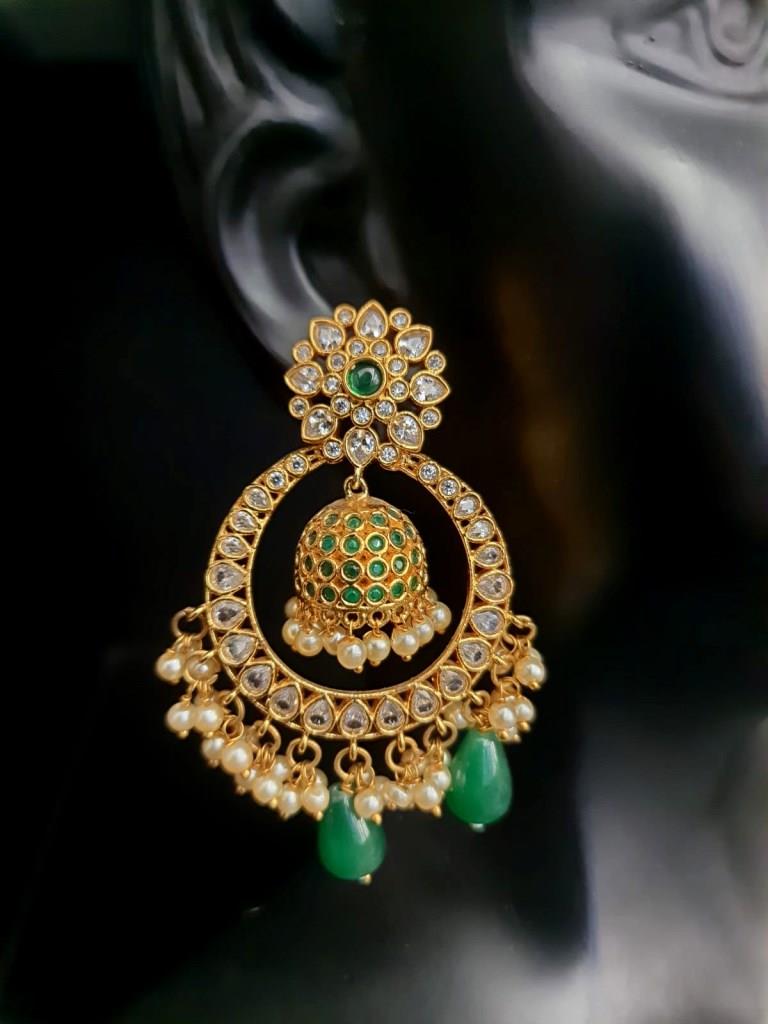 Little Hanging Jhumka With Green Stone Earrings.