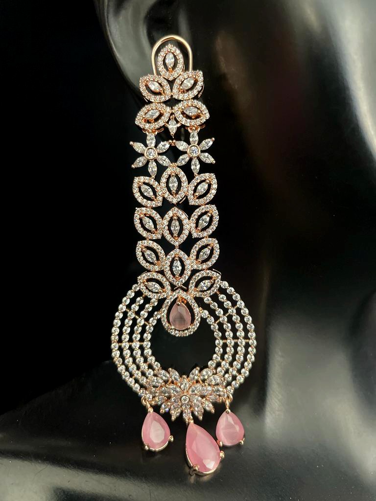 Rose Gold Plated In Baby Pink Stone Earrings.