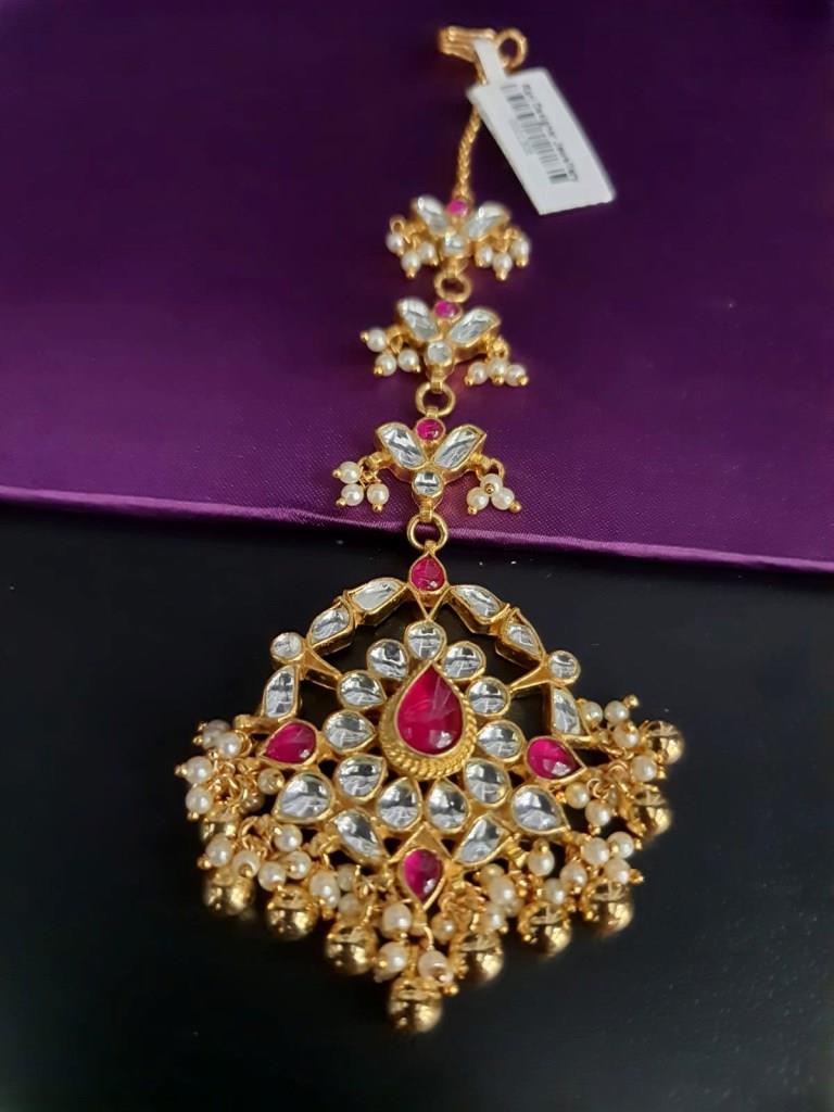 Traditional Uncut Kundan With Ruby Stone Maangtika.