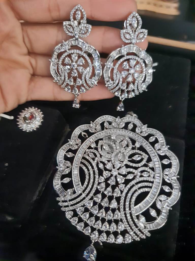 Round Design Rhodium Plated Set.