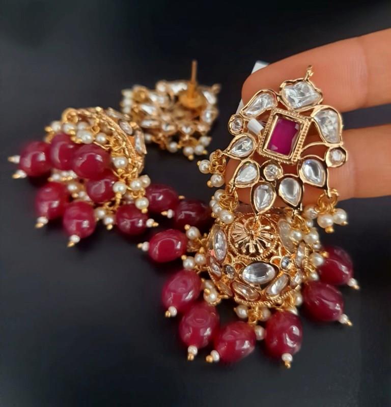 Unique Uncut Kundan With Ruby Moti Earrings.