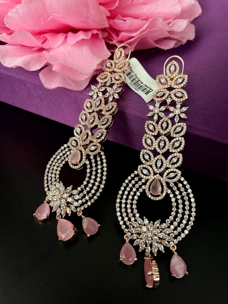 Rose Gold Plated In Baby Pink Stone Earrings.