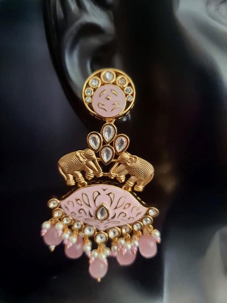 Elephan Design Kundan Stone Earrings.