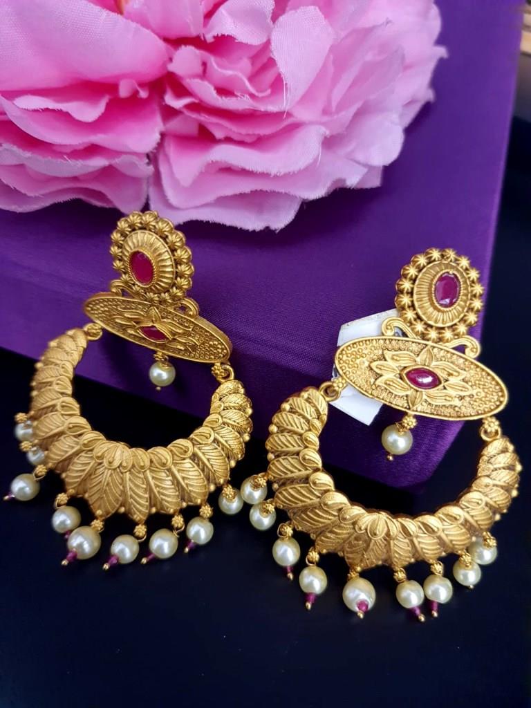 One Gram Gold Plated With Ruby Stone Earrings.