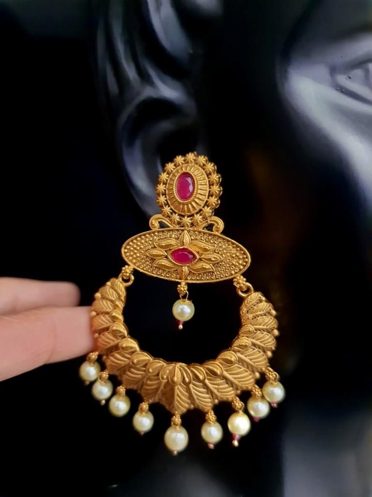 One Gram Gold Plated With Ruby Stone Earrings.