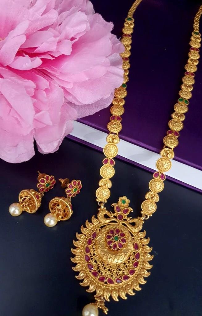 Gold Plated Matar Mala Beads Long Necklace Set.