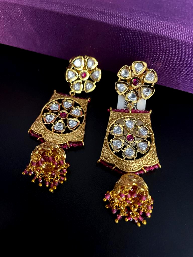 Uncut Kundan And Onex Beads Earrings.