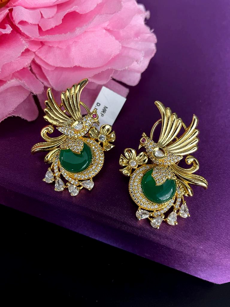 Bird Design In Green Design Earrings.