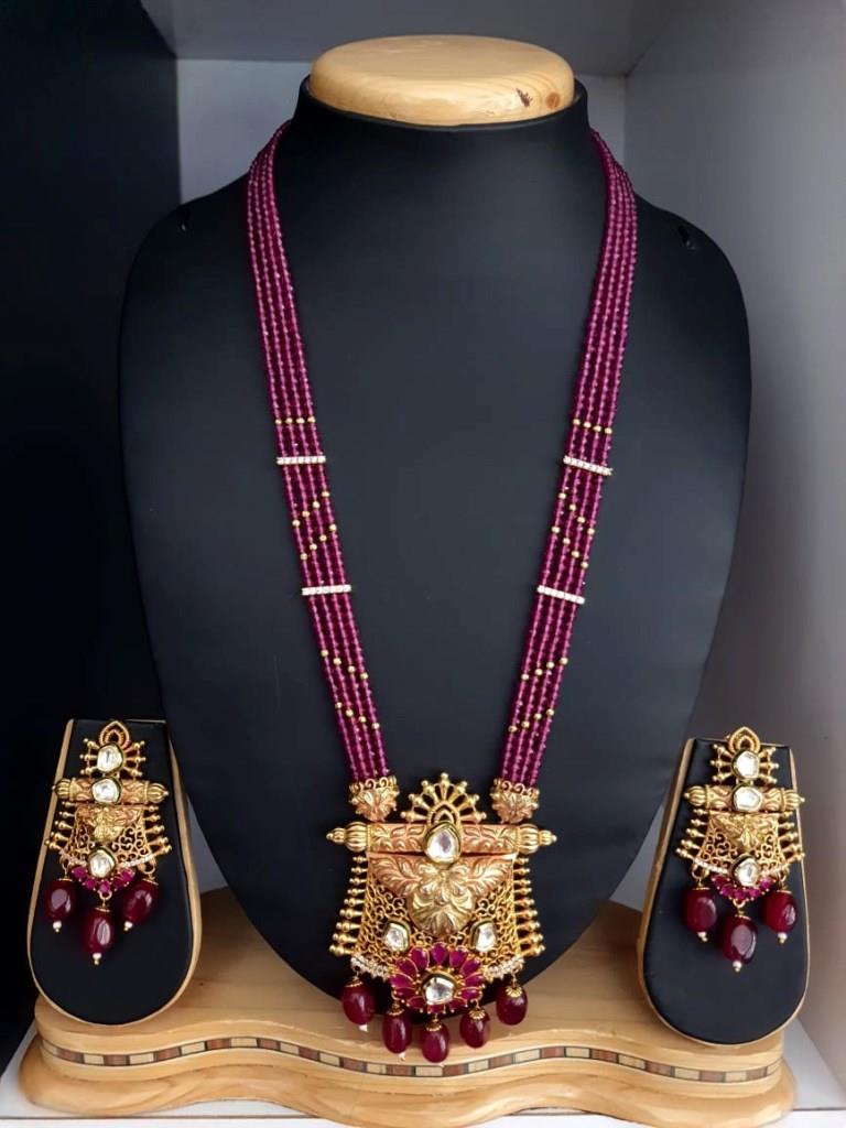 Ruby Pearl Mala Gold Plated Necklace Set.