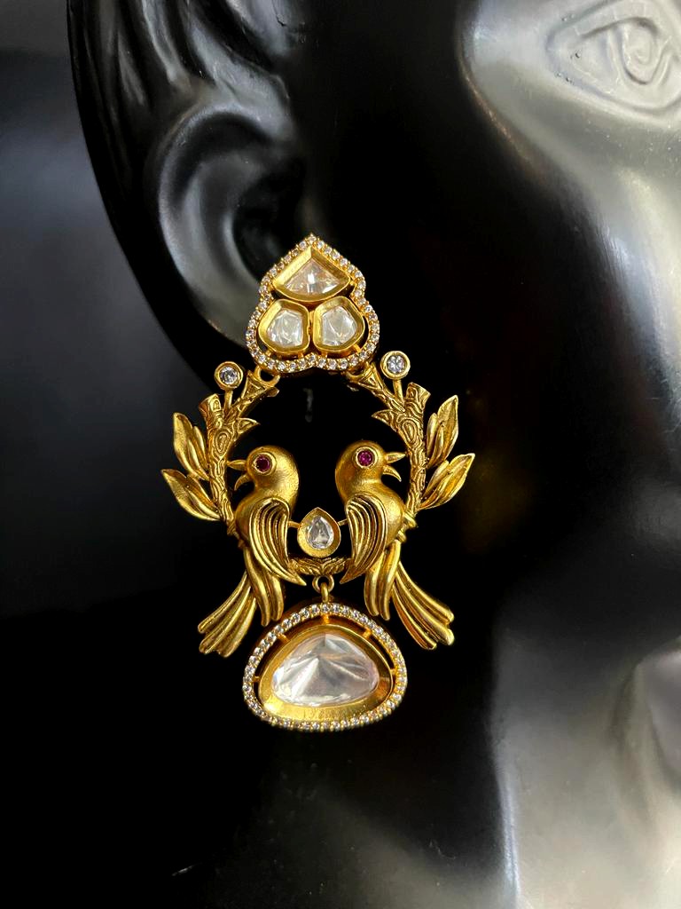 Bird Design Uncut Kundan Earrings.