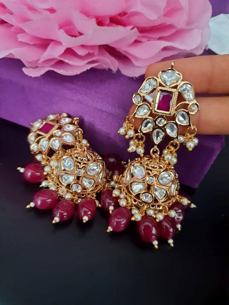 Unique Uncut Kundan With Ruby Moti Earrings.