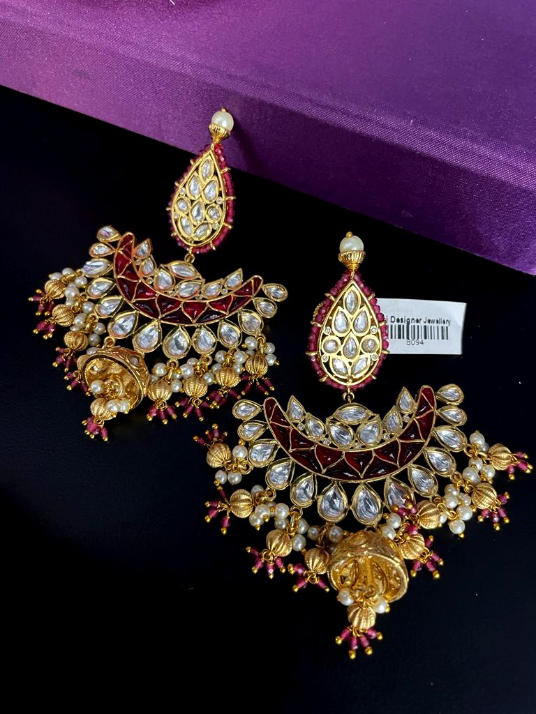 Traditional Uncut Kundan Stone Earrings.