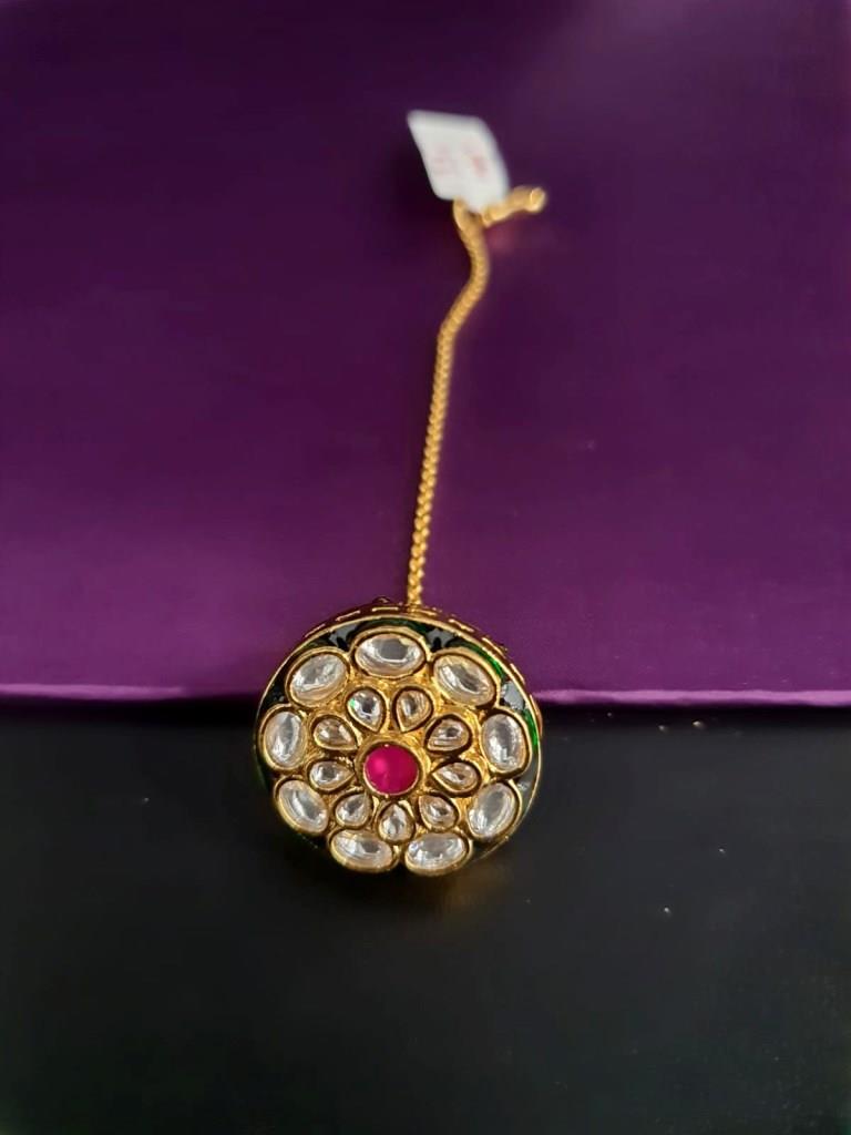 Exclusive Gold Plated Rajasthani Bor With Ruby STone Maangtika.