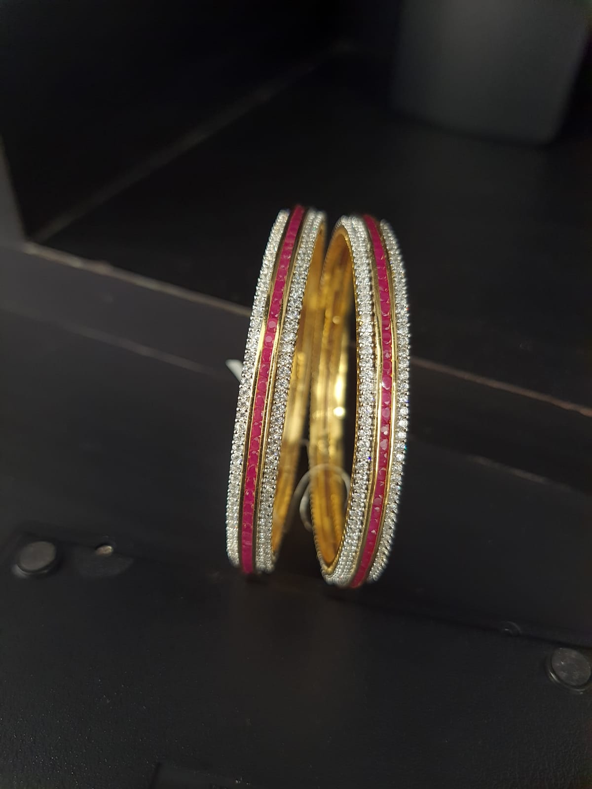 Gold Plated Ruby American Diamond Bangles