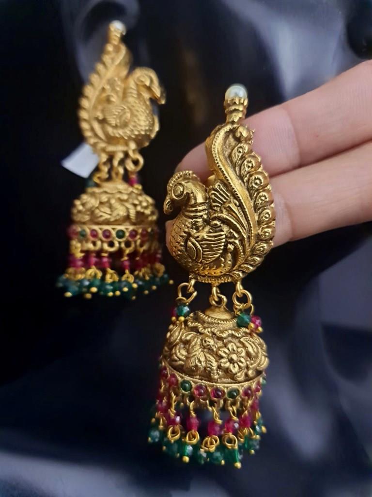 Antique Gold Peacock Design Earrings.