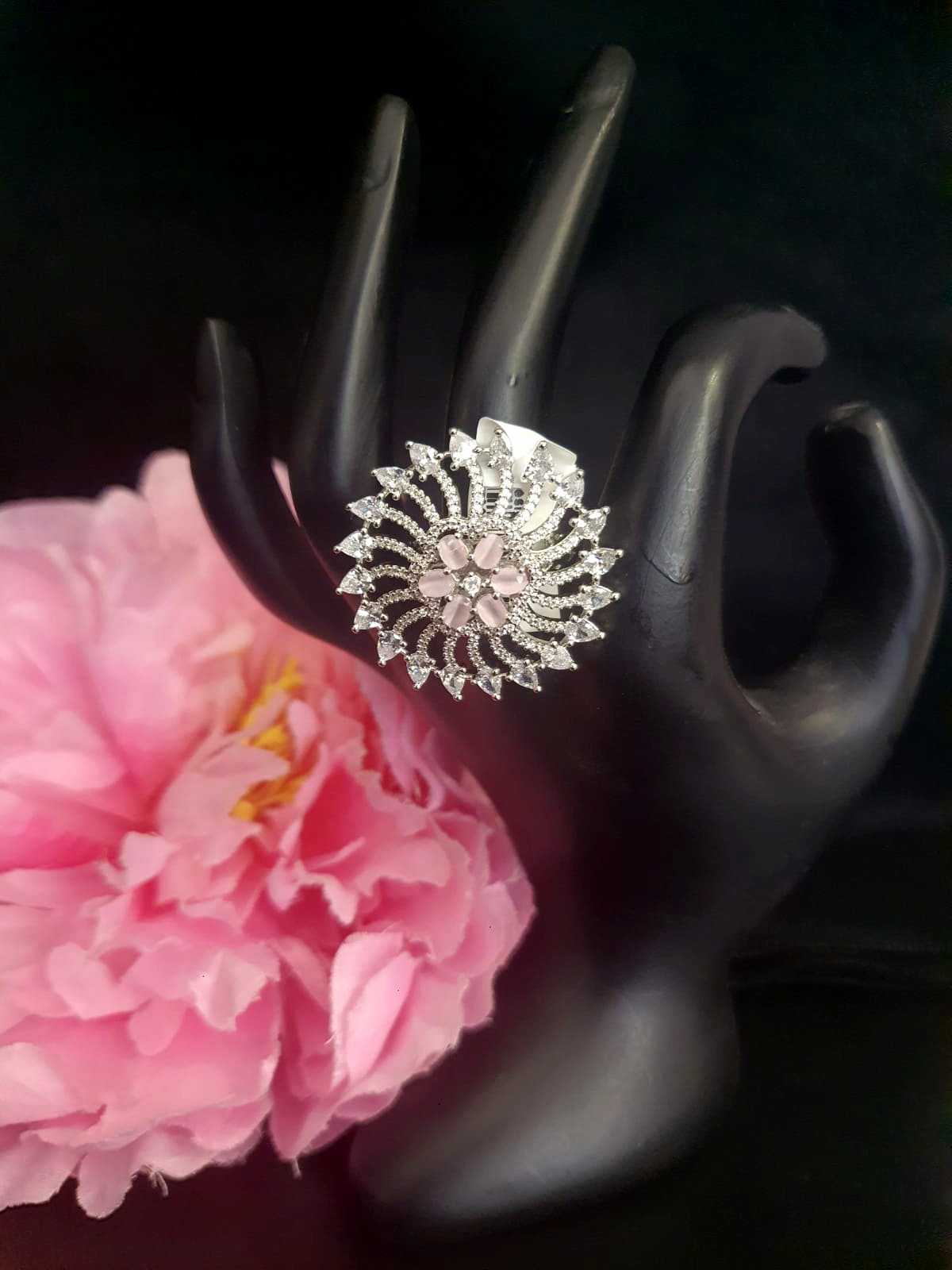 Designer Rhodium Plated CZ Daimond Finger Ring.