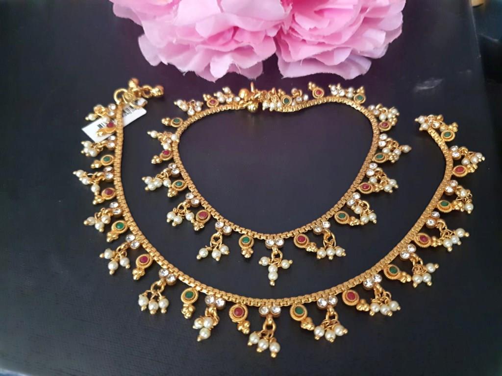 Gold Plated White Moti Payal.