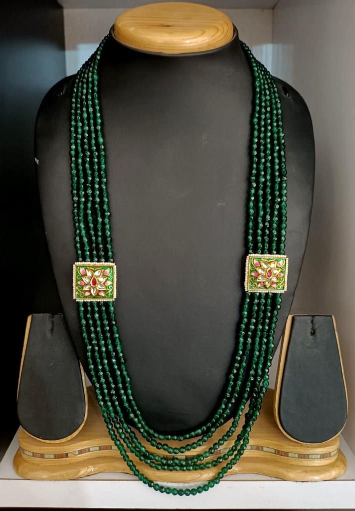 Green Onex Beads Long Necklace Set.