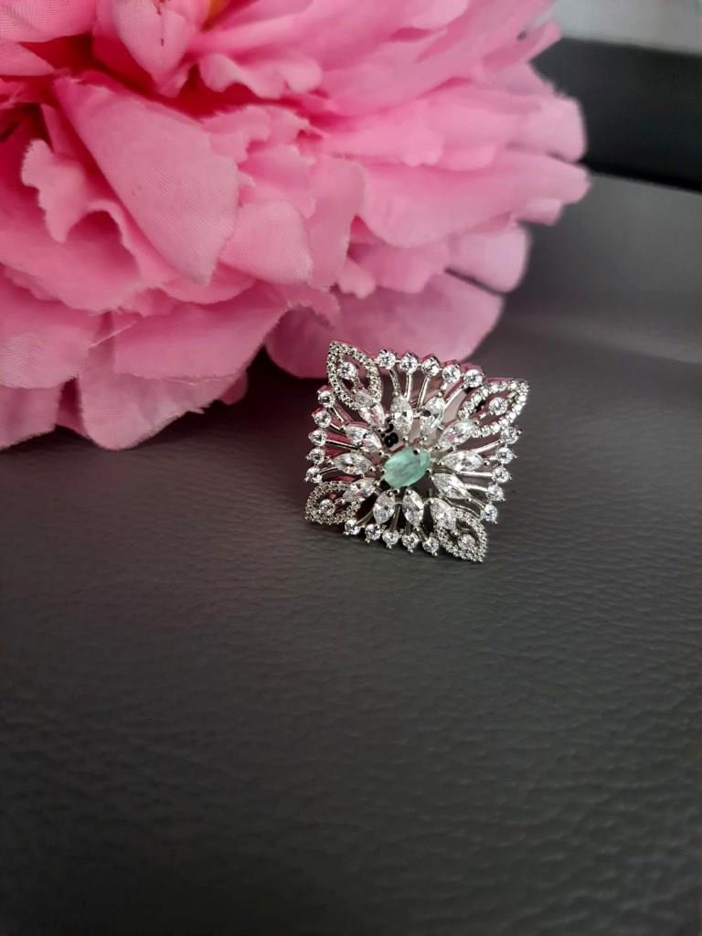 CZ Diamond With Mint Green Stone Ring.