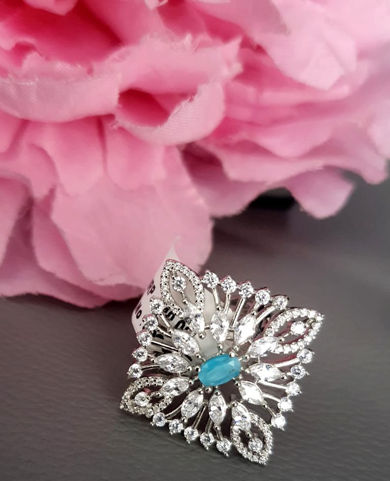 CZ Diamond With Sky Blue Stone Ring.