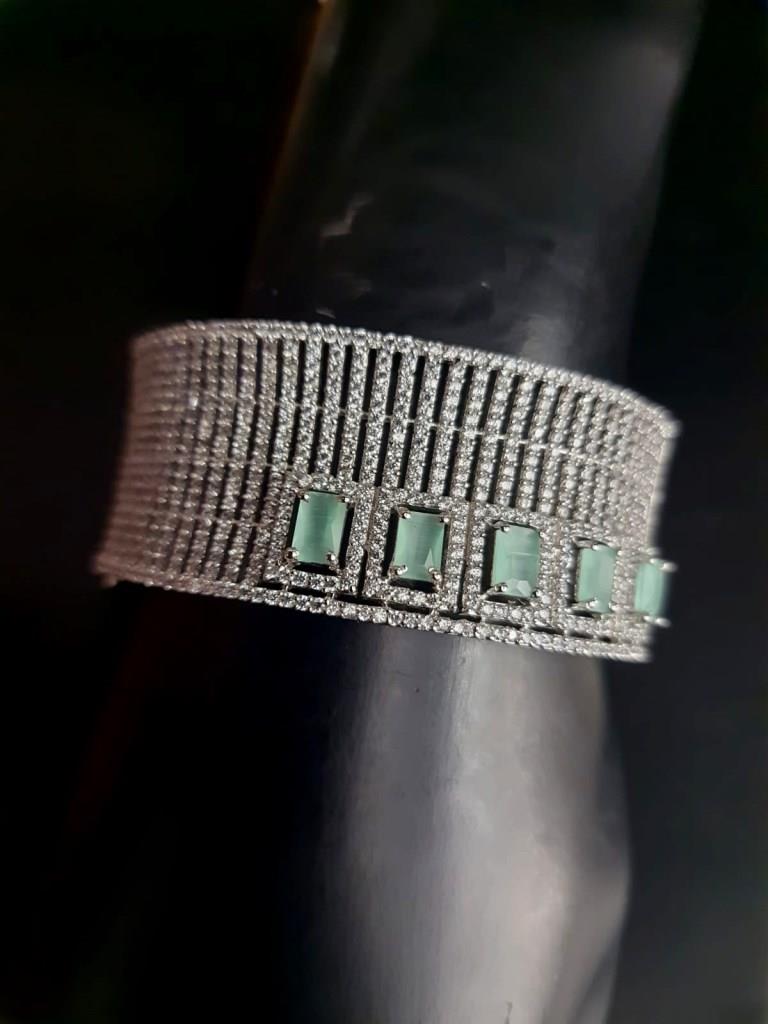 Designer CZ Diamond With Mint Green Stones Bracellets.