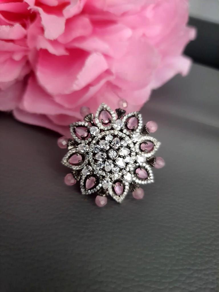 Black Rose Plated CZ Diamond With Baby Pink Stone.