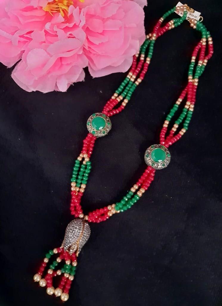 Handmade Red And Green Onex Beads Necklace.