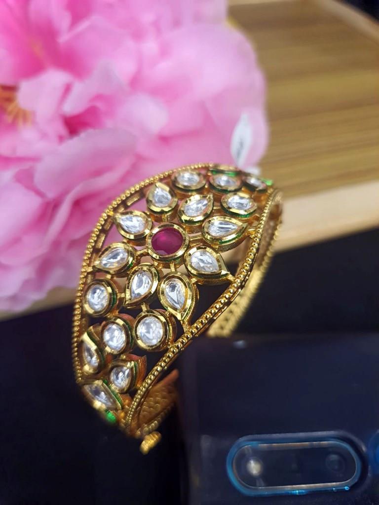 Studded With Ruby Stone kundan Bracellets.