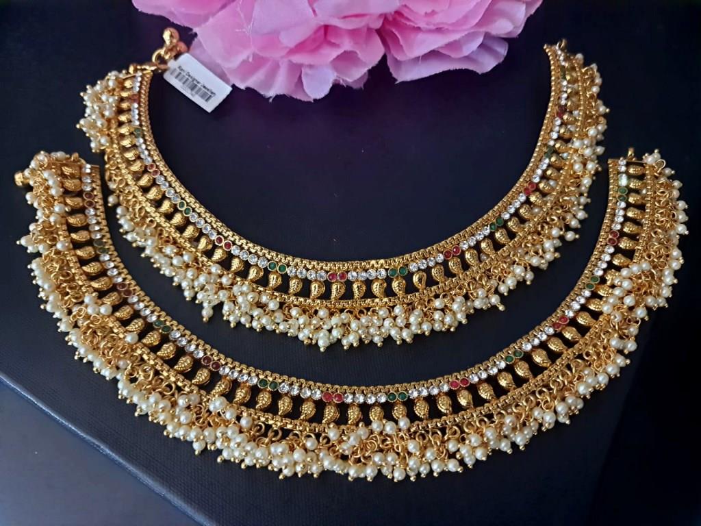 Gold Plated White Moti Payals.